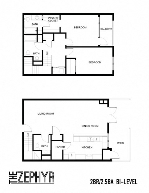 Floor plan for 2 beds, 2.5 baths